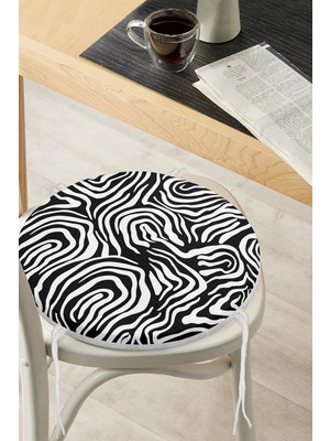 Rem Home Rengirenk Dekoratif Sandalye Minderi Beyaz Geometrik Yuvarlak 40 x 40 cm Mutfak Balkon Oturma Minderi