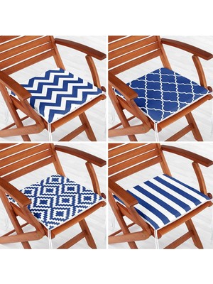 Rem Home Rengirenk Dekoratif Sandalye Minderi Lacivert Geometrik 40 x 40 cm Mutfak Balkon Oturma Minderi