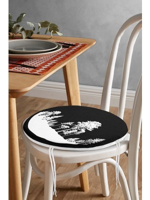Rem Home Rengirenk Dekoratif Sandalye Minderi Siyah Yuvarlak 40 x 40 cm Mutfak Balkon Oturma Minderi