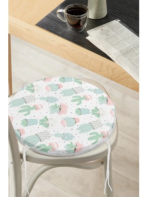Rem Home Rengirenk Dekoratif Sandalye Minderi Beyaz Modern Yuvarlak 40 x 40 cm Mutfak Balkon Oturma Minderi
