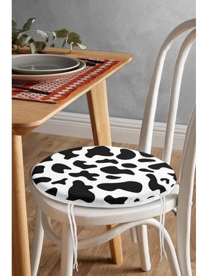 Rem Home Rengirenk Dekoratif Sandalye Minderi Beyaz Geometrik Yuvarlak 40 x 40 cm Mutfak Balkon Oturma Minderi