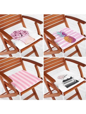 Rem Home Rengirenk Dekoratif Sandalye Minderi Beyaz Çizgili 40 x 40 cm Mutfak Balkon Oturma Minderi