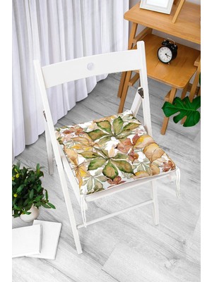 Rem Home Rengirenk Dekoratif Sandalye Minderi Beyaz Yaprak Bağcıklı 40 x 40 cm Mutfak Balkon Oturma Minderi
