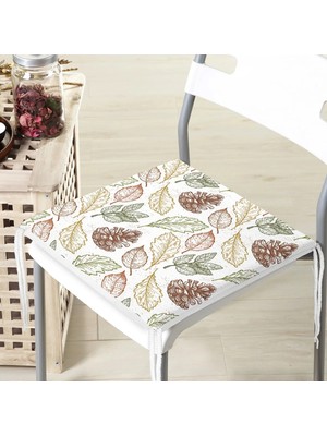 Rem Home Rengirenk Dekoratif Sandalye Minderi Beyaz Yaprak 40 x 40 cm Mutfak Balkon Oturma Minderi