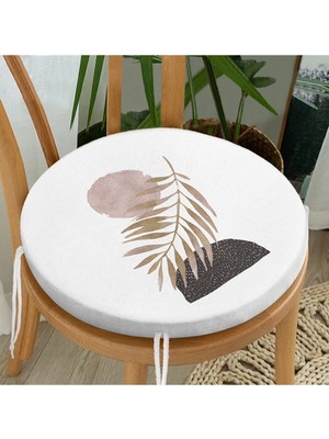 Rem Home Rengirenk Dekoratif Sandalye Minderi Beyaz Yaprak Yuvarlak 40 x 40 cm Mutfak Balkon Oturma Minderi