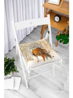 Rem Home Rengirenk Dekoratif Sandalye Minderi Beyaz Hayvan Bağcıklı 40 x 40 cm Mutfak Balkon Oturma Minderi