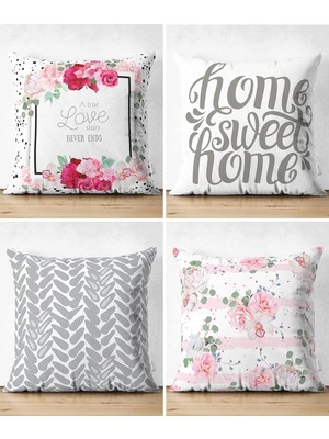 Rem Home Rengirenk Dekoratif Kırlent Kılıfı Gri Modern 43 x 43 cm Salon Koltuk Kanepe Yastık Kılıfı