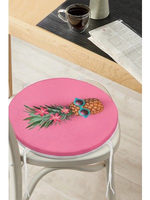 Rem Home Rengirenk Dekoratif Sandalye Minderi Fuşya Modern Yuvarlak 40 x 40 cm Mutfak Balkon Oturma Minderi