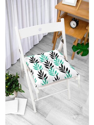 Rem Home Rengirenk Dekoratif Sandalye Minderi Beyaz Yaprak Bağcıklı 40 x 40 cm Mutfak Balkon Oturma Minderi