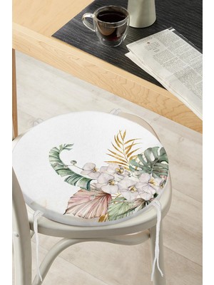 Rem Home Rengirenk Dekoratif Sandalye Minderi Yaprak Yuvarlak 40 x 40 cm Mutfak Balkon Oturma Minderi