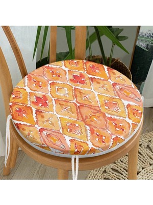 Rem Home Rengirenk Dekoratif Sandalye Minderi Sarı Yuvarlak 40 x 40 cm Mutfak Balkon Oturma Minderi