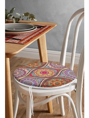 Rem Home Rengirenk Dekoratif Sandalye Minderi Yuvarlak 40 x 40 cm Mutfak Balkon Oturma Minderi