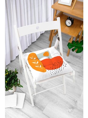 Rem Home Rengirenk Dekoratif Sandalye Minderi Beyaz Modern Bağcıklı 40 x 40 cm Mutfak Balkon Oturma Minderi