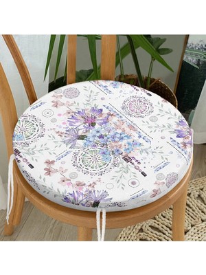 Rem Home Rengirenk Dekoratif Sandalye Minderi Mavi Yuvarlak 40 x 40 cm Mutfak Balkon Oturma Minderi