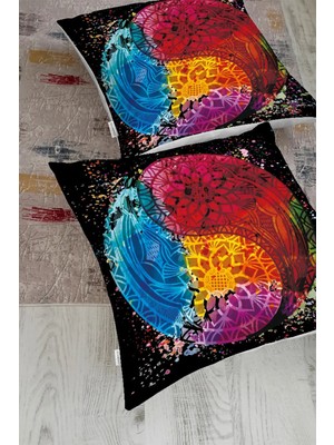 Rem Home Rengirenk Dekoratif Kırlent Kılıfı Siyah 70 x 70 cm Salon Koltuk Kanepe Yastık Kılıfı