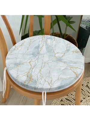 Rem Home Rengirenk Dekoratif Sandalye Minderi Mavi Çizgili Yuvarlak 40 x 40 cm Mutfak Balkon Oturma Minderi