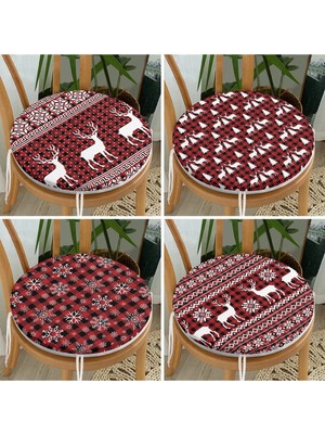 Rem Home Rengirenk Dekoratif Sandalye Minderi Sarı Ekose Yuvarlak 40 x 40 cm Mutfak Balkon Oturma Minderi
