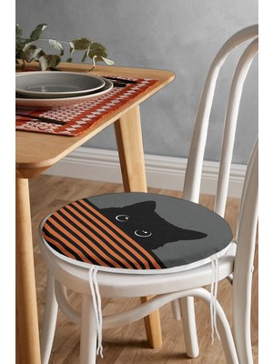 Rem Home Rengirenk Dekoratif Sandalye Minderi Sarı Çizgili Yuvarlak 40 x 40 cm Mutfak Balkon Oturma Minderi