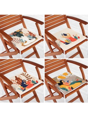 Rem Home Rengirenk Dekoratif Sandalye Minderi Sarı Yaprak 40 x 40 cm Mutfak Balkon Oturma Minderi