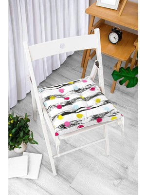 Rem Home Rengirenk Dekoratif Sandalye Minderi Beyaz Modern Bağcıklı 40 x 40 cm Mutfak Balkon Oturma Minderi