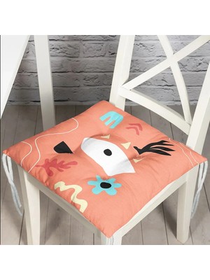 Rem Home Rengirenk Dekoratif Sandalye Minderi Beyaz Hayvan Bağcıklı 40 x 40 cm Mutfak Balkon Oturma Minderi