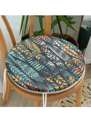 Rem Home Rengirenk Dekoratif Sandalye Minderi Siyah Yaprak Yuvarlak 40 x 40 cm Mutfak Balkon Oturma Minderi