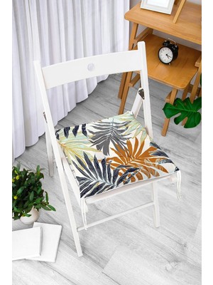 Rem Home Rengirenk Dekoratif Sandalye Minderi Beyaz Yaprak Bağcıklı 40 x 40 cm Mutfak Balkon Oturma Minderi