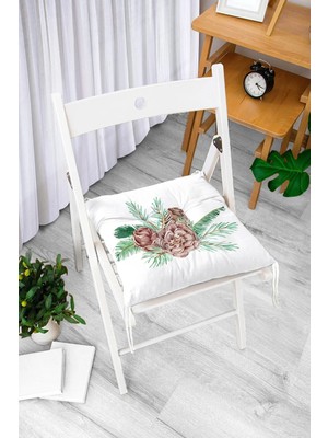 Rem Home Rengirenk Dekoratif Sandalye Minderi Beyaz Modern Bağcıklı 40 x 40 cm Mutfak Balkon Oturma Minderi