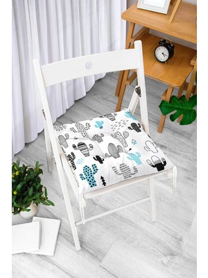 Rem Home Rengirenk Dekoratif Sandalye Minderi Beyaz Modern Bağcıklı 40 x 40 cm Mutfak Balkon Oturma Minderi