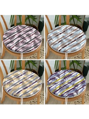 Rem Home Rengirenk Dekoratif Sandalye Minderi Beyaz Geometrik Yuvarlak 40 x 40 cm Mutfak Balkon Oturma Minderi