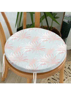 Rem Home Rengirenk Dekoratif Sandalye Minderi Beyaz Yaprak Yuvarlak 40 x 40 cm Mutfak Balkon Oturma Minderi