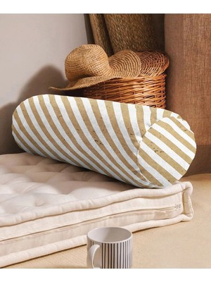 Rem Home Rengirenk Dekoratif Kırlent Kılıfı Beyaz Çizgili 60 x 20 cm Salon Koltuk Kanepe Yastık Kılıfı