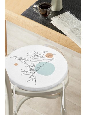 Rem Home Rengirenk Dekoratif Sandalye Minderi Beyaz Yuvarlak 40 x 40 cm Mutfak Balkon Oturma Minderi
