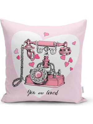 Rem Home Rengirenk Dekoratif Kırlent Kılıfı Pembe Kalp 43 x 43 cm Salon Koltuk Kanepe Yastık Kılıfı