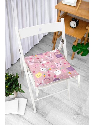 Rem Home Rengirenk Dekoratif Sandalye Minderi Beyaz Modern Bağcıklı 40 x 40 cm Mutfak Balkon Oturma Minderi