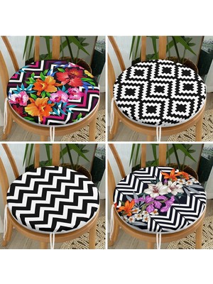 Rem Home Rengirenk Dekoratif Sandalye Minderi Geometrik Yuvarlak 40 x 40 cm Mutfak Balkon Oturma Minderi