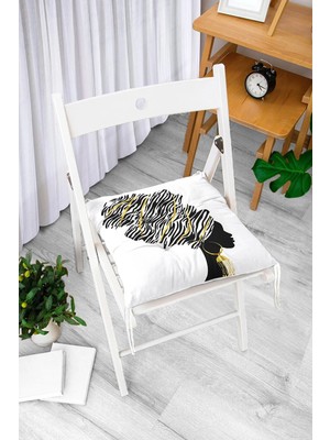 Rem Home Rengirenk Dekoratif Sandalye Minderi Beyaz Modern Bağcıklı 40 x 40 cm Mutfak Balkon Oturma Minderi