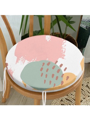Rem Home Rengirenk Dekoratif Sandalye Minderi Sarı Soyut Yuvarlak 40 x 40 cm Mutfak Balkon Oturma Minderi