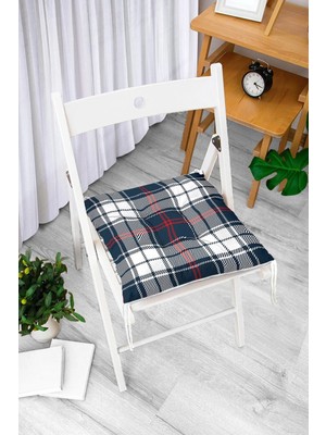 Rem Home Rengirenk Dekoratif Sandalye Minderi Beyaz Ekose Bağcıklı 40 x 40 cm Mutfak Balkon Oturma Minderi