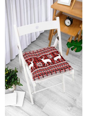 Rem Home Rengirenk Dekoratif Sandalye Minderi Beyaz Ekose Bağcıklı 40 x 40 cm Mutfak Balkon Oturma Minderi