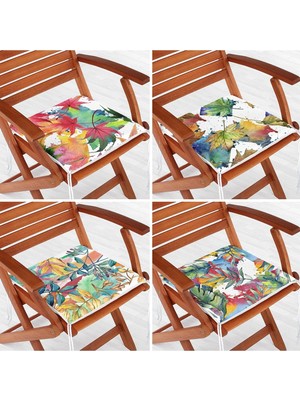 Rem Home Rengirenk Dekoratif Sandalye Minderi Beyaz Yaprak 40 x 40 cm Mutfak Balkon Oturma Minderi