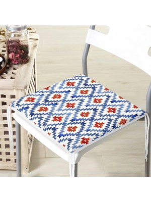Rem Home Rengirenk Dekoratif Sandalye Minderi Mavi Geometrik 40 x 40 cm Mutfak Balkon Oturma Minderi