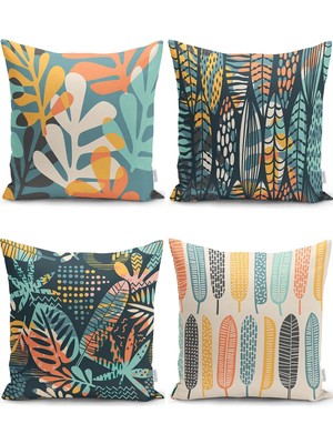 Rem Home Rengirenk Dekoratif Kırlent Kılıfı Yaprak 43 x 43 cm Salon Koltuk Kanepe Yastık Kılıfı