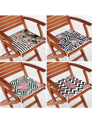 Rem Home Rengirenk Dekoratif Sandalye Minderi Siyah Çizgili 40 x 40 cm Mutfak Balkon Oturma Minderi