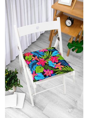Rem Home Rengirenk Dekoratif Sandalye Minderi Beyaz Hayvan Bağcıklı 40 x 40 cm Mutfak Balkon Oturma Minderi