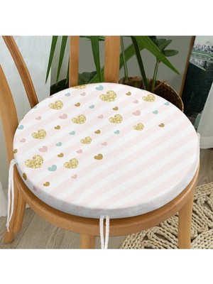 Rem Home Rengirenk Dekoratif Sandalye Minderi Beyaz Çizgili Yuvarlak 40 x 40 cm Mutfak Balkon Oturma Minderi