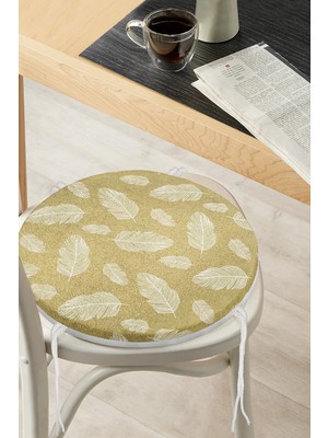 Rem Home Rengirenk Dekoratif Sandalye Minderi Beyaz Yaprak Yuvarlak 40 x 40 cm Mutfak Balkon Oturma Minderi