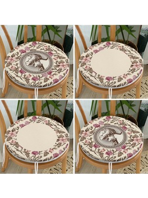Rem Home Rengirenk Dekoratif Sandalye Minderi Krem Etnik Yuvarlak 40 x 40 cm Mutfak Balkon Oturma Minderi