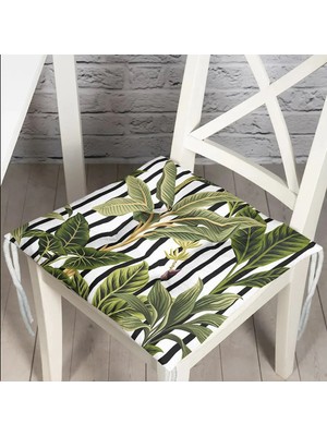 Rem Home Rengirenk Dekoratif Sandalye Minderi Beyaz Yaprak Bağcıklı 40 x 40 cm Mutfak Balkon Oturma Minderi
