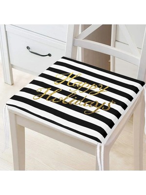 Rem Home Rengirenk Dekoratif Sandalye Minderi Beyaz Çizgili 40 x 40 cm Mutfak Balkon Oturma Minderi